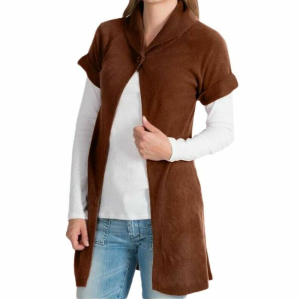 IB Diffusion Women's M Short Sleeve Cardigan Sweater One Button Burgundy